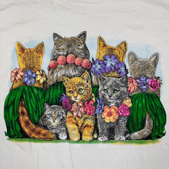 VTG Prints of Tails Maui Clothing Co Hula Cats Pocket T Shirt Loft *Read* - OS - Picture 4 of 8